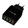 Transformador 100- 240V QC3.0 Quick Charge 4 x USB negro