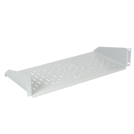 Prateleira frontal 19" 2U fixa 350mm cinza perfurada
