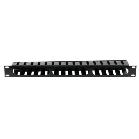 Painel frontal 19" com guia de cabos em metal preto