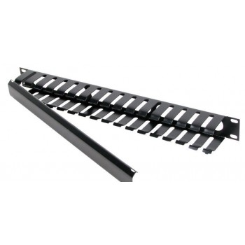 Painel frontal 19" com guia de cabos em metal preto