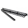 Painel frontal 19" com guia de cabos em metal preto